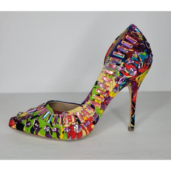 STEVE MADDEN Galactik D'Orsay Stiletto Pumps Heels Multicolor Jeweled sz 8.5 - Picture 6 of 13